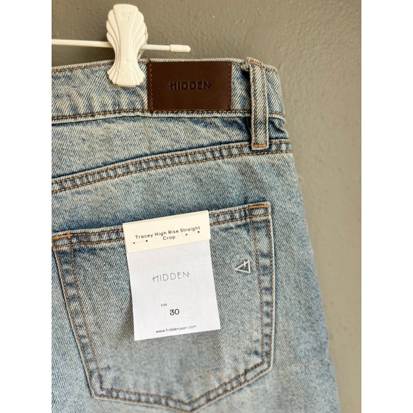 Hidden Womens Tracey High Rise Straight Crop Jeans Distressed Light Wash Size 30 - Picture 3 of 5